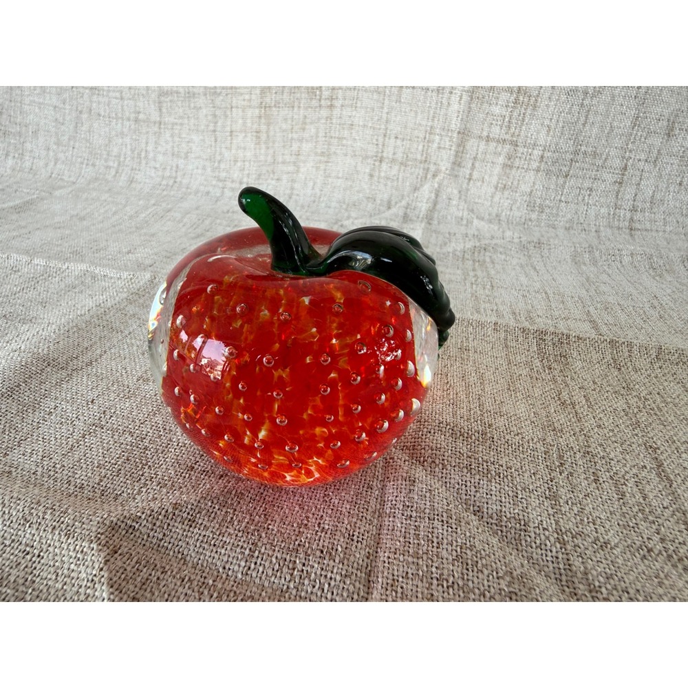 Lenox Apple Paperweight Small Red Excellent Art Glass Controlled Bubble
